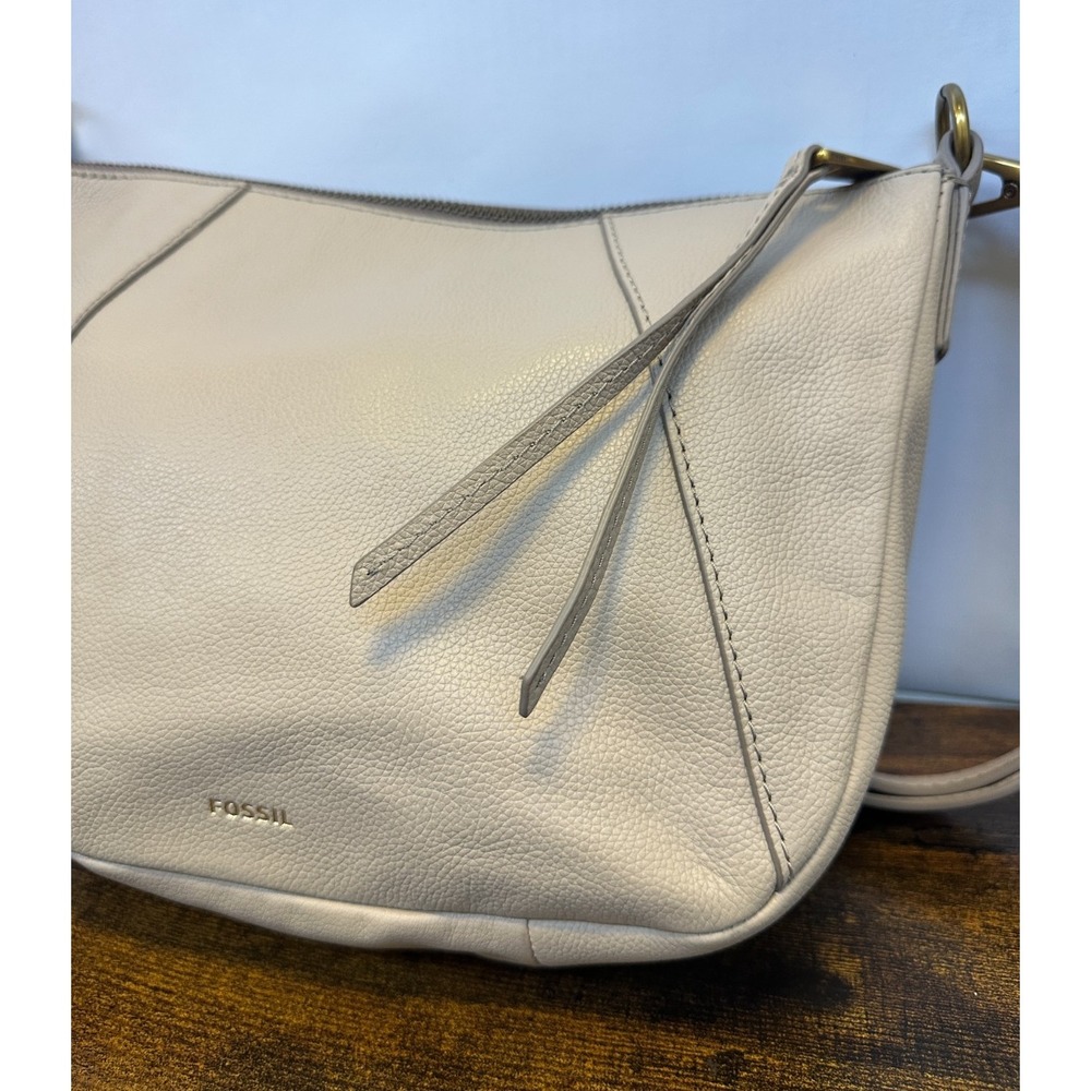 Fossil Skylar Cowhide Leather Crossbody Shoulder Bag Cream Detachable Long Strap - Picture 4 of 12